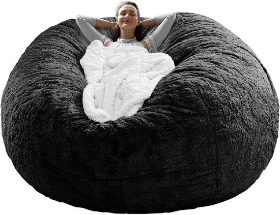Bananair - Reuzenpoef XXL in bont - Zacht & Comfortabel - Machinewasbaar Hoes - Royaal gewatteerd, Premium Kwaliteit - Grote Zitzak Bed, Bean Bag (grijs, 200 cm