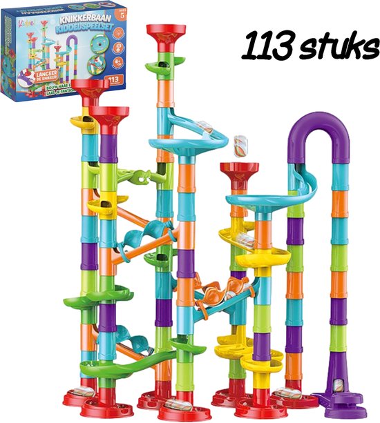 Kiddel XL knikkerbaan 113 stuks - Inclusief accessoires educatief interactief kinderspeelgoed met knikkers - Speelgoed jongens & meisjes 6 jaar STEM cadeau