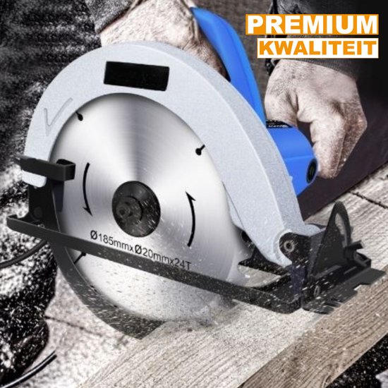 Scie circulaire 1500W Ravon - Rail rotatif électrique 5000RPM - Guide laser - Angle de biseau 0-45° - Lame de scie 180mm - Profondeur de coupe 55mm