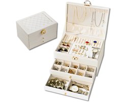 foto van Sieradendoos wit met slot voor volwassenen CARA DIAMANT dames - GALEARA DESIGN® - Sieradendoosje met lades - Sieradenopbergdoos