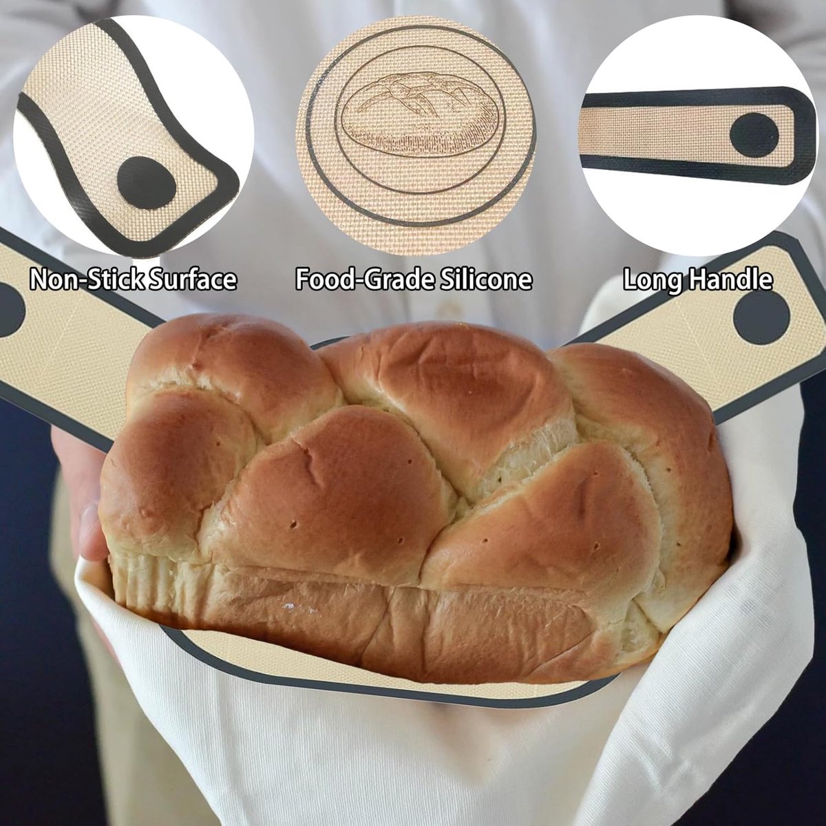 Lange Handvatten Deeg Mat - sling bakmat - 2 stuks - Multifunctionele siliconen bakmat - Herbruikbare Nederlandse Ovenvoering - brood-Sling siliconen bakmat - Broodbakmat - voor gebruik in ovens en magnetrons - Brood Bakken Mat — afbeelding 2