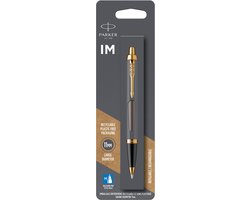 Parker IM-balpen | grijze lak met gouden details | medium punt | Blauwe inkt