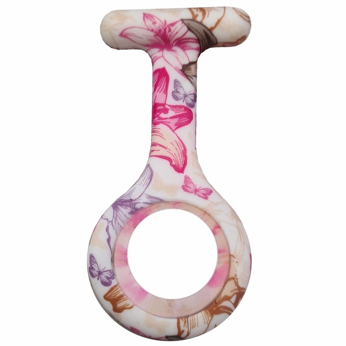 Fako® - Verpleegstershorloge - Zusterhorloge - Verpleegster Horloge - Siliconen Hoesje Print - Bloemen Roze-Paars
