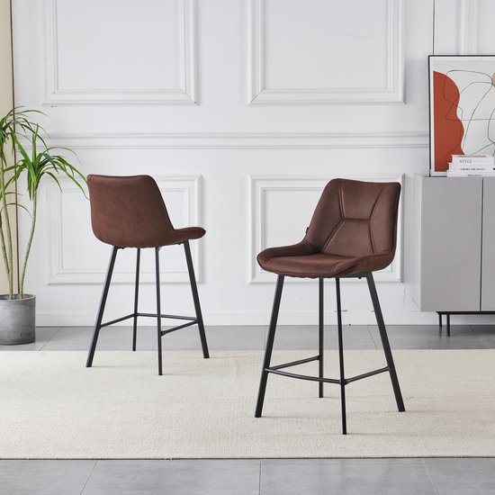 Colenis® - Tabouret de bar Zera - Chaise de bar - Set de 2 - Marron - Microfibre - Microfibre - Industriel