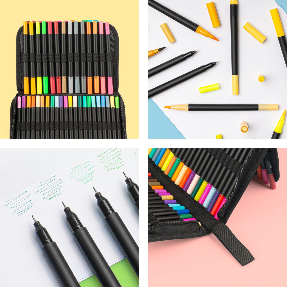 Brushpennen Dual Tip Twinmarkers Fineliners en Penseelstiften - Perfect voor Bullet Journaling, Handlettering en Aquarelkunst - 72-delige Set — afbeelding 2