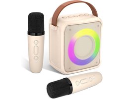 foto van Sounix Draagbare Karaoke set - Incl. 2 draadloze microfoons - Bluetooth Speaker - Wit