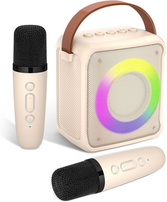 Kinderen Volwassenen Karaoke Machine, Mini Draagbare Bluetooth Karaoke Speaker Met 2 Draadloze Microfoons En Verlichting, Kerstmis Verjaardagscadeau Voor Meisjes Familie Partij