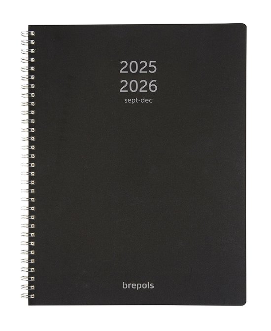 Brepols agenda 2026 - 16Maanden - A4 week - POLYPROP - Schoolagenda - 1 week op 2 pagina's - Wire-O - Weekoverzicht - Zwart - 21 x 27 cm - september 2025 tm december 2026