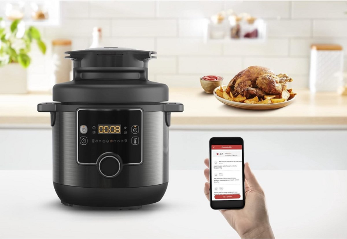 Afbeelding 3 van CE7788 Turbo Keuken & Frituur Multicooker 15 in 1 Snelkookpan Met Turbo Crisp Deksel & App Inclusief Pollepel Zwart