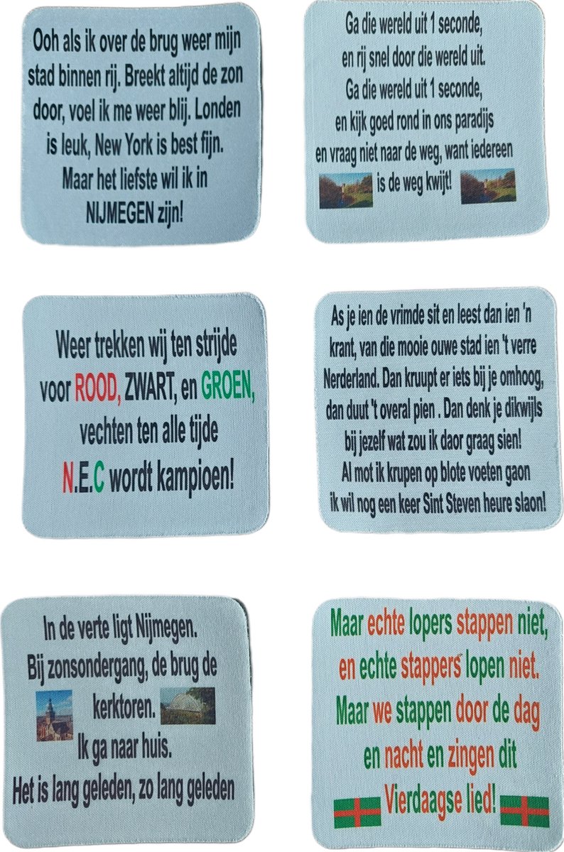 Onderzetters 6 stuks - Vierkant - Nijmegen - Tekst en Afbeeldingen - Cadeau - Kerst