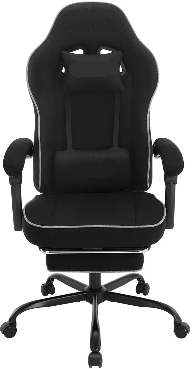 Gaming Stoel - Bureaustoel - Gaming Stoel met Voetsteun - Verstelbare - Rugleuning - Lendenkussen - Ergonomische - Draaibare - 150 kg Capaciteit - Zwart Mesh Stof