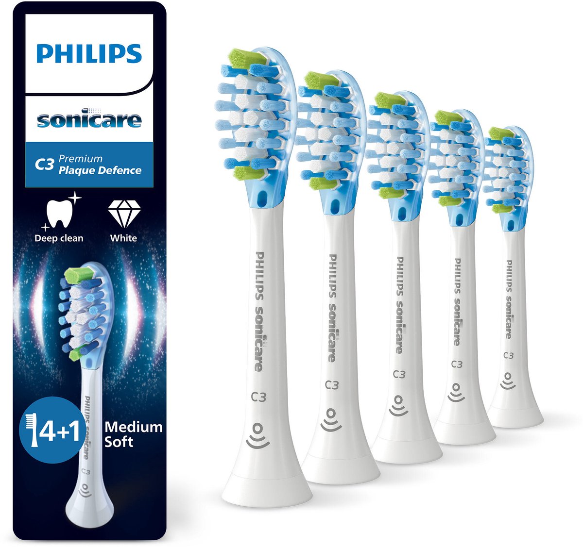 Philips Sonicare Premium Plague Defence – Opzetborstels voor Elektrische Tandenborstel – Wit – 4+1 Verpakking - HX9045/87