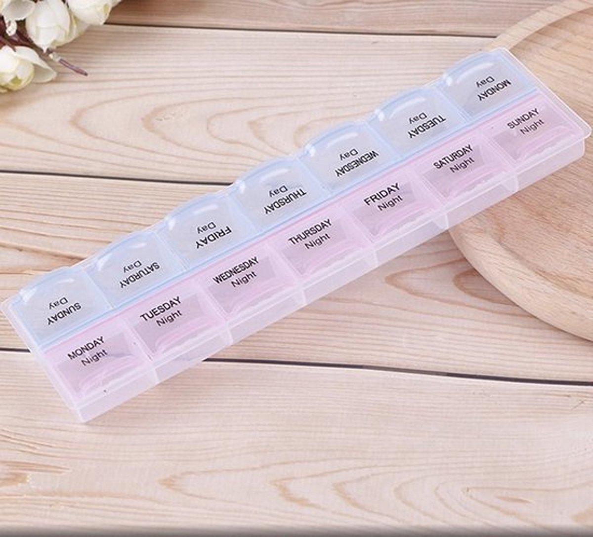 Goedkoopste Knaak Medicijnendoosje - 7 Dagen Pillendoos met 14 Vakken - Roze - Compacte Opbergbox - 1 Stuk