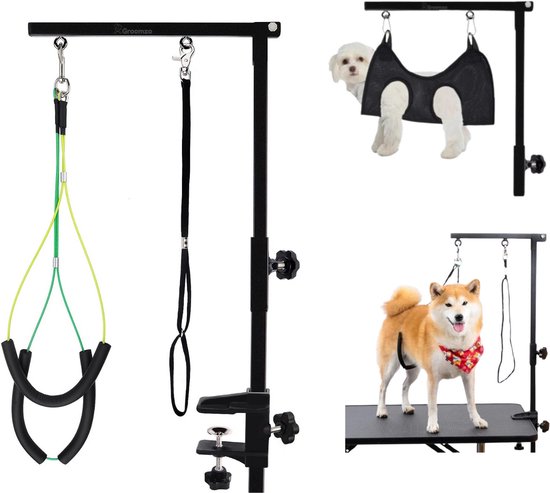 Groomzo RVS Trimtafel Beugel - Trimarm voor Trimtafel - Geschikt voor Trimtafels voor Honden en Hondentrimtafel - Past op Elke Tafel - Voor Alle Honden - Incl. Verstelbare Lussen
