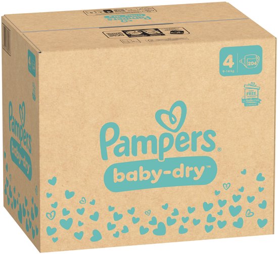 Pampers Baby-Dry Maat 4, 204 Luiers, 9kg-14kg