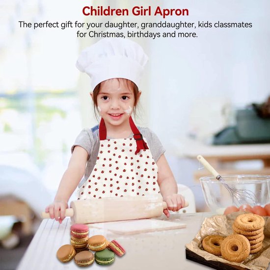 Set van 4 kinderschorten en kookmutsen, voor kinderen, verstelbaar kookschort met 2 zakken, voor jongens en meisjes, keukenschorten voor keuken, koken, schilderen, bakken (7-13 jaar, rood