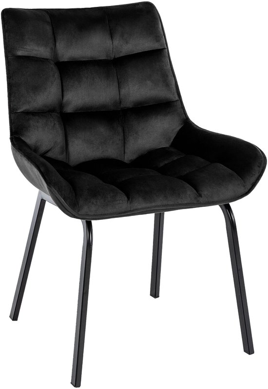 CLP Eetkamerstoel Jonah zwart Frame - Stof - donkerblauw | Leen Bakker