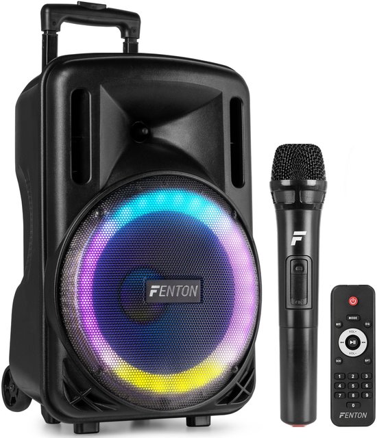 Speaker Bluetooth - Fenton FT10LED MK2 karaoke box met LED’s, accu en microfoon - Voor huisfeestjes