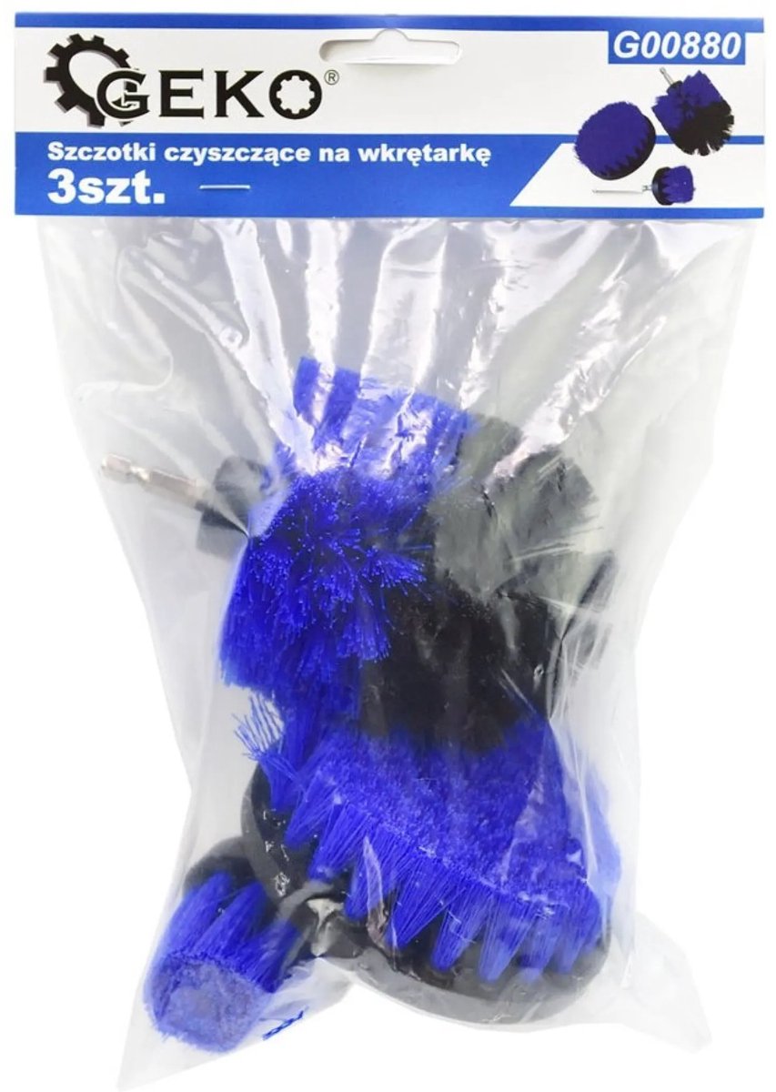 GEKO Reinigingsborstelset - 3 stuks - Nylon - Diverse vormen - Voor boormachine