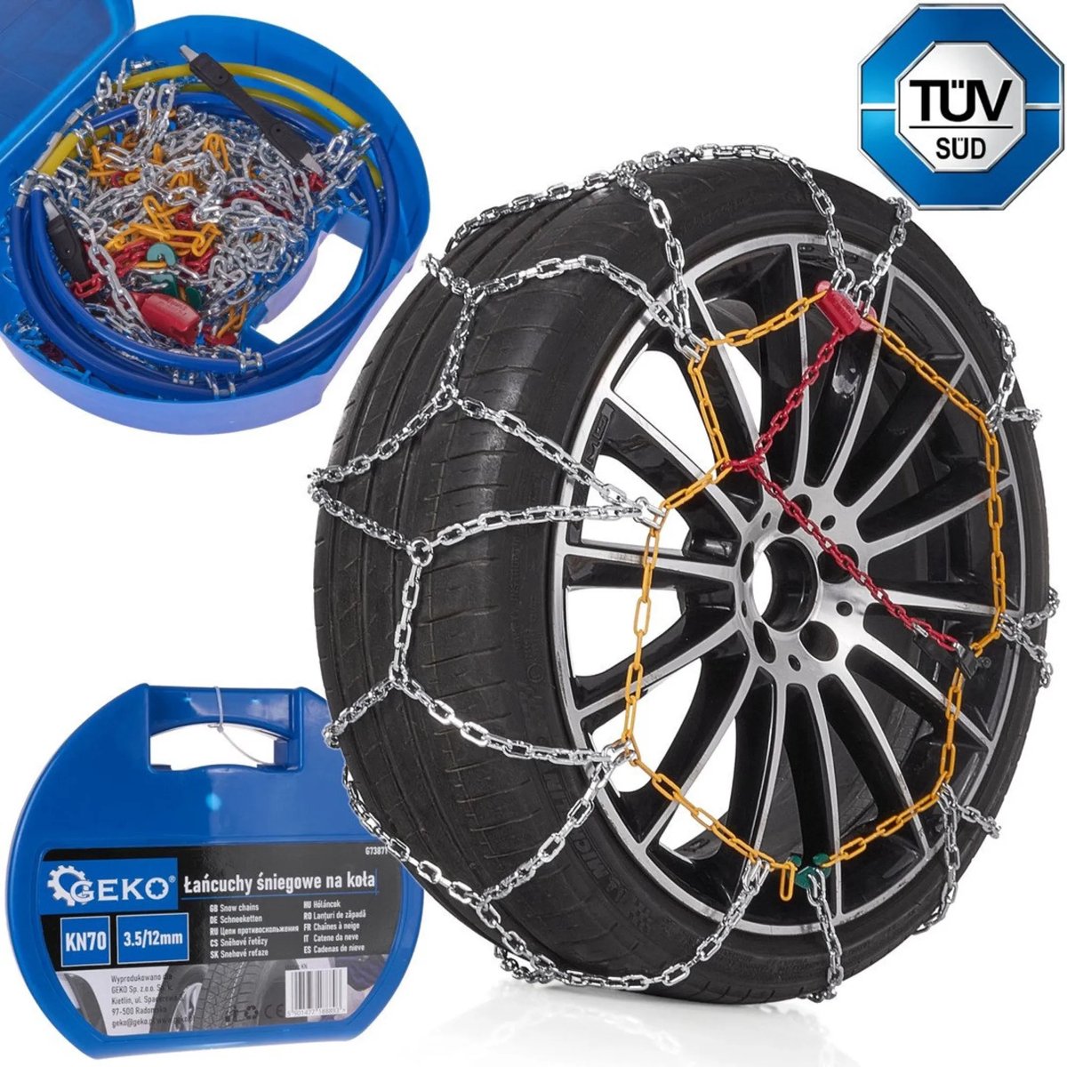 GEKO Sneeuwkettingen - KN70 - Vierkante Stalen Schakels - 12 mm Hoogte - 3.5 mm Breedte - Voor Eén As