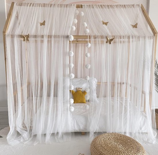 Baby Fancyroom Huisbed, hemel voor kinderbed, kinderkamer, baldakijn, bedhemel voor meisjes, prinsessenkamer (oudroze, 300 cm, zonder vlinders