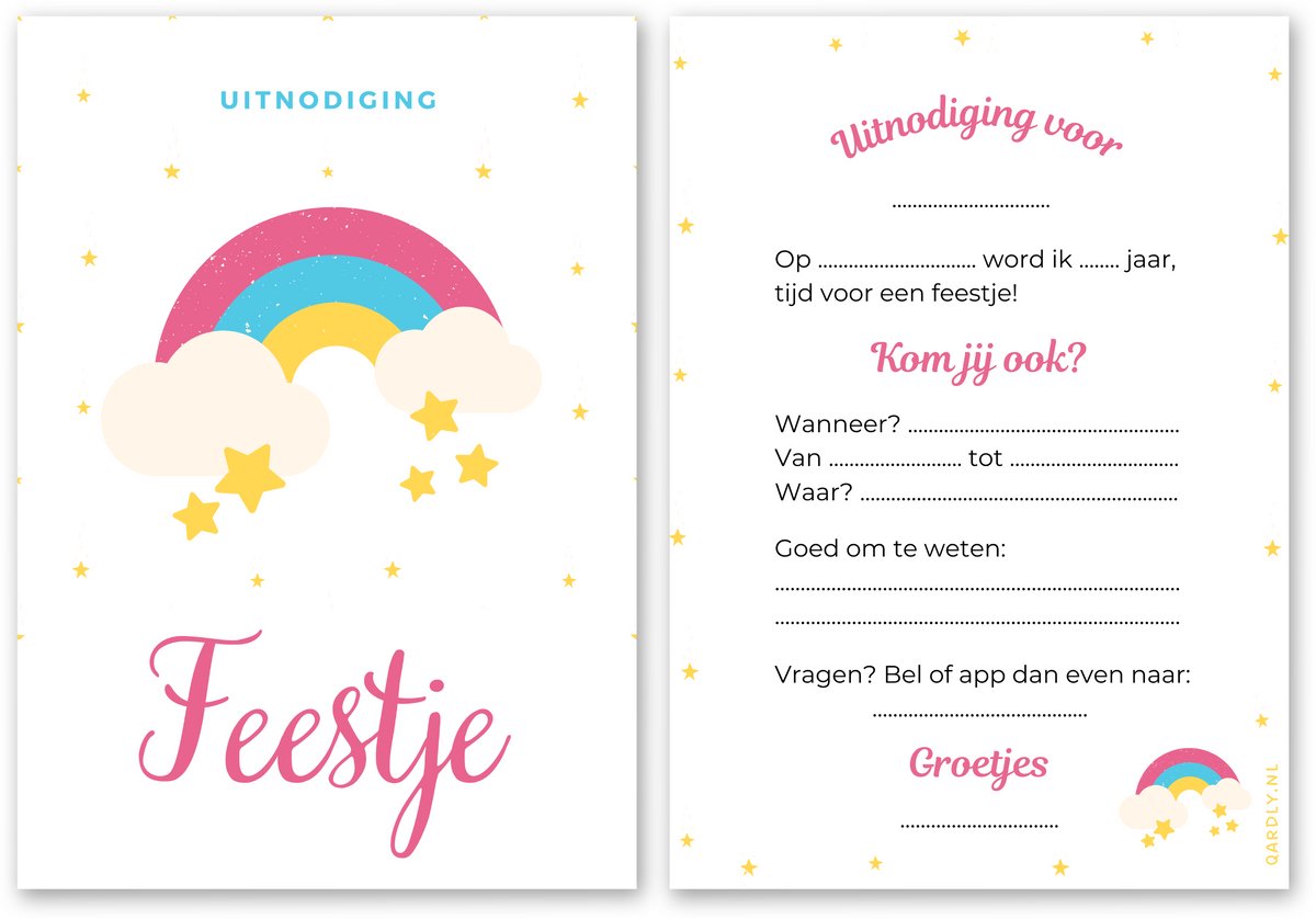 Uitnodiging kinderfeestje unicorn - 10 stuks - Uitnodiging verjaardag - Inclusief enveloppen - Uitnodiging regenboog feestje - Regenboog