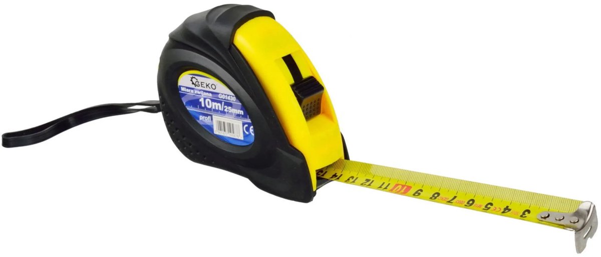 GEKO Rubberen meetlint - dubbele stopfunctie - 10 m x 25 mm - ergonomisch ontwerp