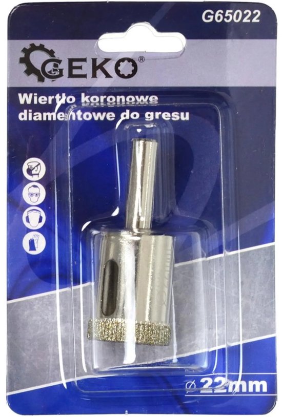 Verpakking met een GEKO diamantboor voor tegels, 22mm.