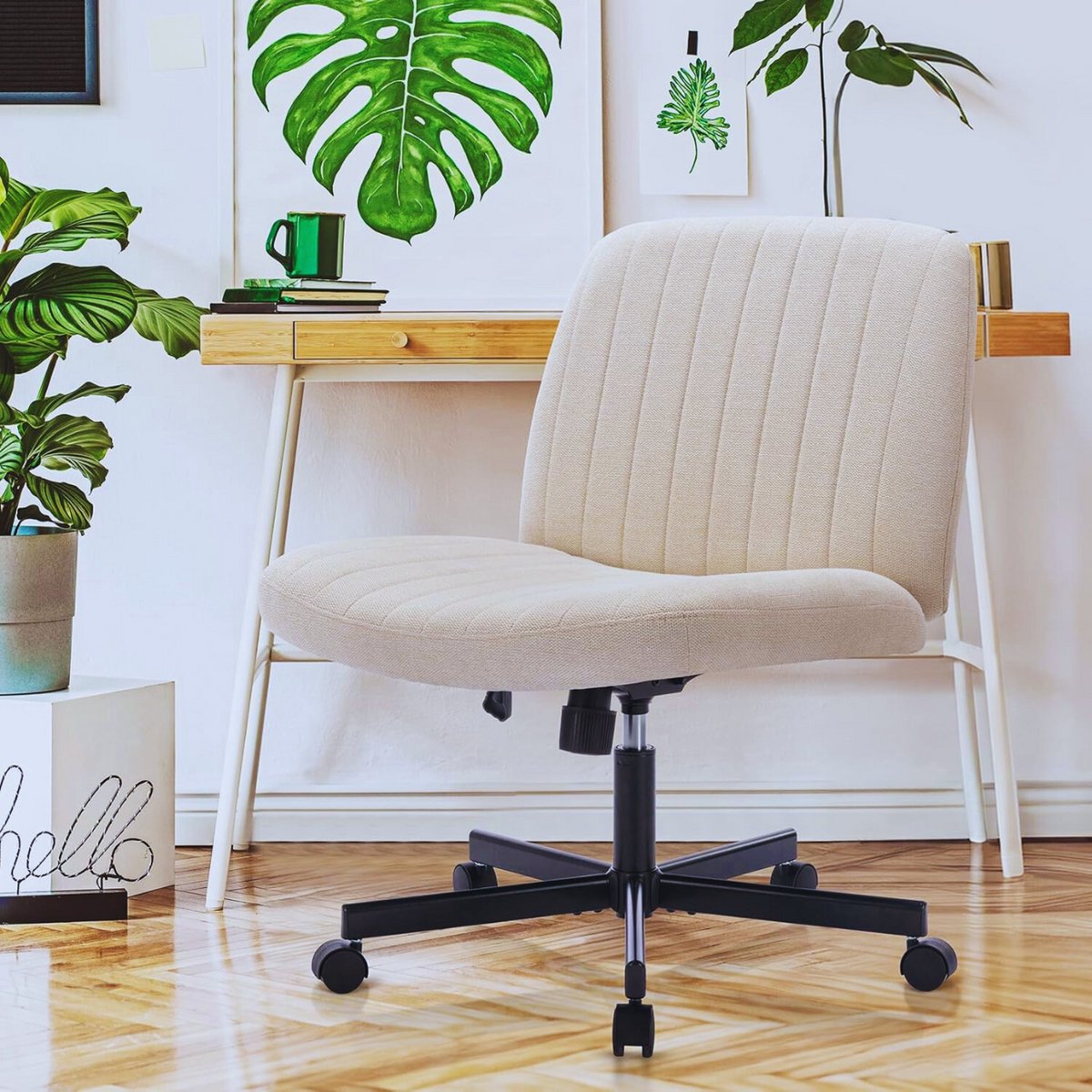 BOG Ergonomische Bureaustoel Met Gestoffeerde Armleuningen – Comfortabele Draaistoel Voor Thuis & Kantoor – 115° Kantelfunctie – Beige