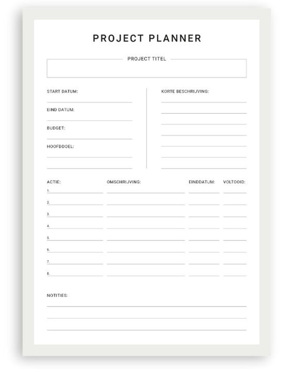 Planbooks - Project Planner - A4 - To Do - Deskplanner - Doelen Planner
