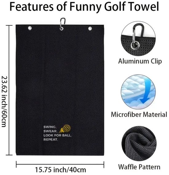 Nivard Golf Handdoek - Golfhanddoek - Golf Accessoires - Towel - Comfortabel - Zwart van Nivard — afbeelding 2