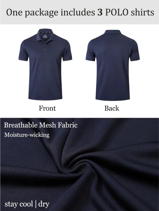 Nivard Golf Shirt Heren - T-shirt - Golfkleding - Golfen - Golf Accessoires - Polo Shirt - Zwart & Grijs & Blauw - Maat M van Merkloos — afbeelding 3