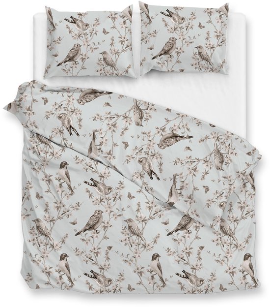 Zohome Dekbedovertrek Uccello - Bedlinnen met Takken print - 140x220 - Grijs - Dekbedhoes van 100% Katoen-Flanel
