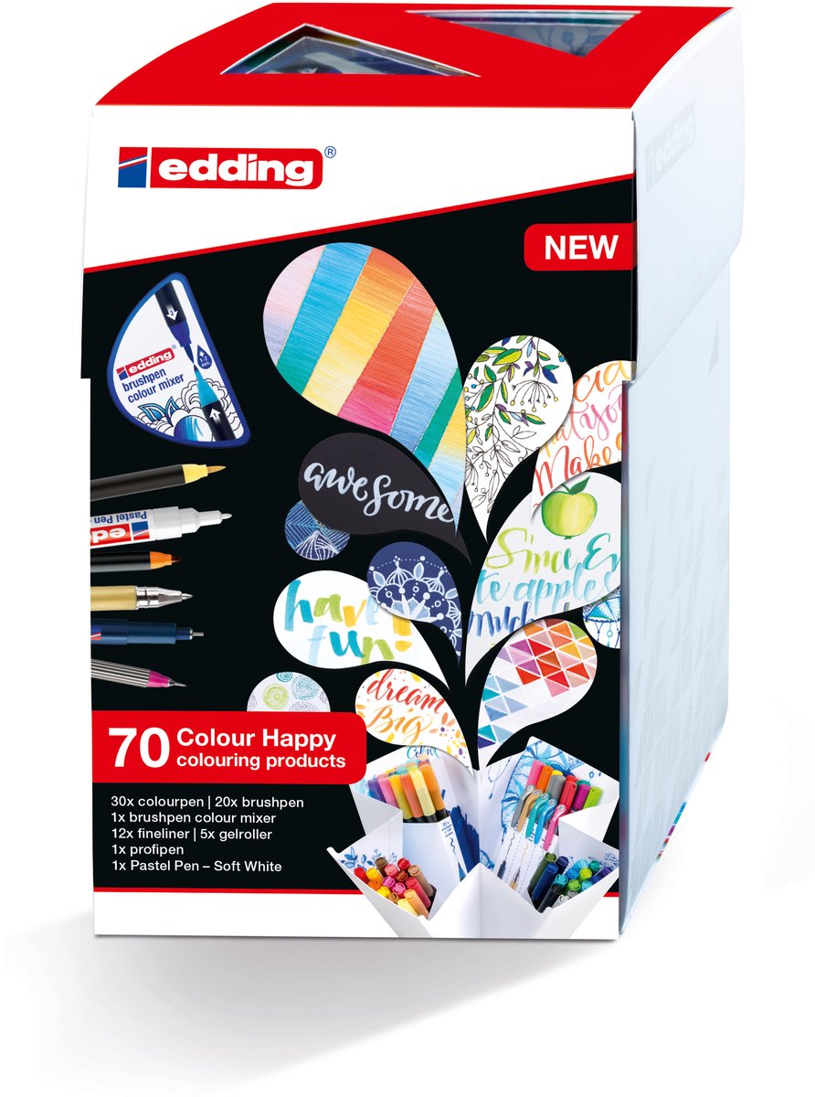 edding Colour Happy Big Box - Set van 70 verschillende soorten stiften - handlettering, inkleuren en creativiteit op papier - met unieke kleurmixer 190 kleuren mogelijk - ideaal als cadeau - — afbeelding 8