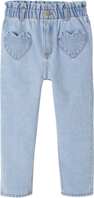 VERTBAUDET Jean Paperbag Fille Poches Coeur Bleu Clair 7A - Style Taille Haute Confortable