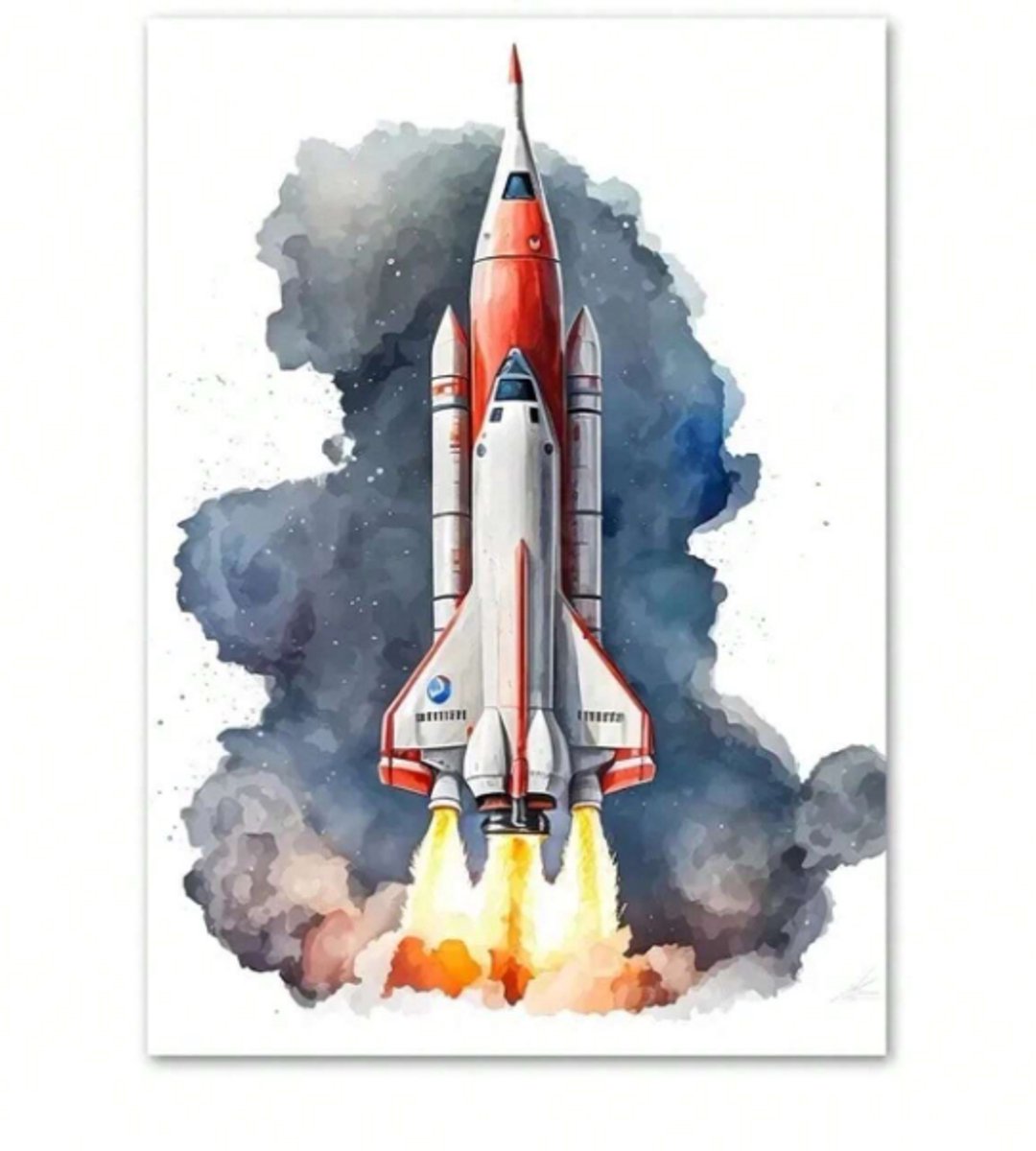 Canvas Doek 50x70 cm | Wanddecoratie Kinderkamer Ruimte Thema | Spaceshuttle Ontwerp | Neutrale Kleuren | Muurdecoratie Babykamer | Baby Accessoires | Los Canvasdoek