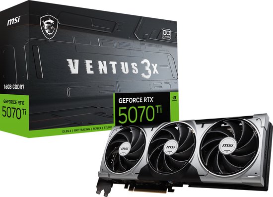 MSI NVIDIA GeForce RTX 5070 Ti 16 GB VENTUS 3X OC - Videokaart - 16GB GDDR7 - PCIe 5.0 - 1x HDMI - 3x DisplayPort