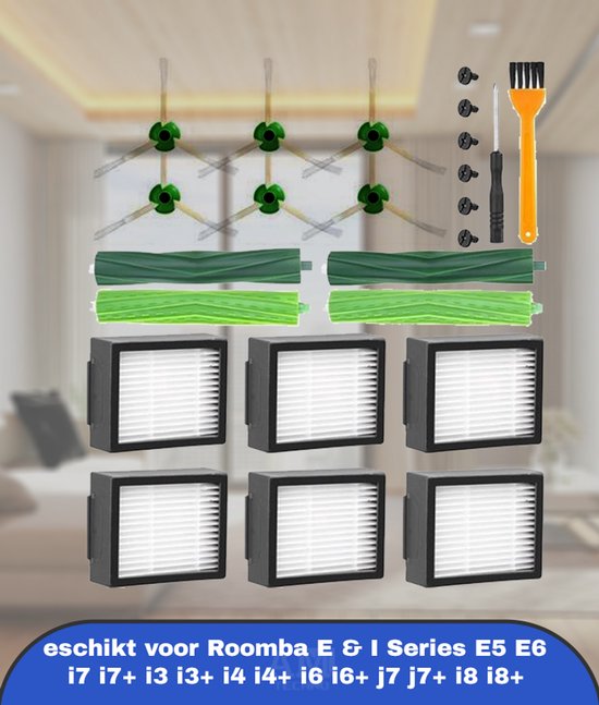 Kit Pièces De Rechange Pour IRobot Roomba E5 E6 I3 I7 I4 I6 J7 - 4 Brosses Caoutchouc, 8 Filtres HEPA, 10 Brosses Latérales