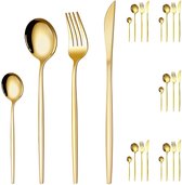 Bol.com Bestekset 24-Delige - Goud - Bestek voor 6 personen - Roestvrij Staal - Incl. Mes vork lepel theelepel - Vaatwasserbeste... aanbieding