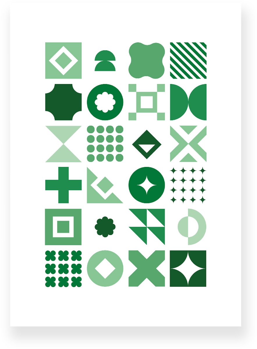 Yisual Poster 50x70 cm - Geometrische Vormen - Wit - Groen - Abstract - Vintage - Muurdecoratie - Wanddecoratie