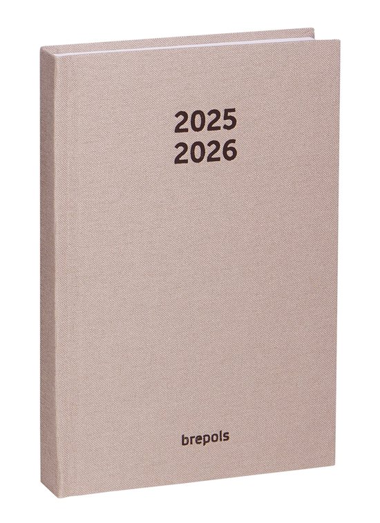 Brepols agenda 2025-2026 - Student NATURE - Schoolagenda - 1 week op 2 pagina's - Linnen omslag - Weekoverzicht - Beige - 9 x 16 cm