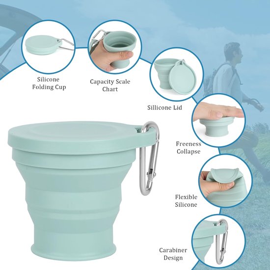 2 stuks opvouwbare siliconen bekers - 180 ml - Kampeer beker - siliconen vouwbekers - Herbruikbare draagbare - Opvouwbare beker - Travel Cup - Pocket Cup - opvouwbare mok met deksel - opvouwbare reisbeker - wandelingen buiten — afbeelding 2