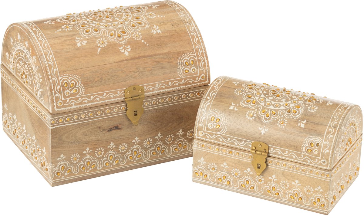 J-Line Set Van 2 Dozen Rechthoekig Kralen Mango Hout Naturel/Wit