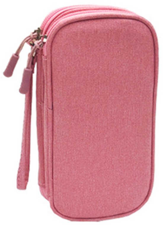 Kabel Organiser Tas - Tas Organizer - Kabel Hoesje - Opbergtas voor Kabels - handtas - Kabeltas - Oplader tas - Universele - Dubbele laag - 19*11*5.5cm - roze - Vierkant - Met handvat - Polyester - waterdicht