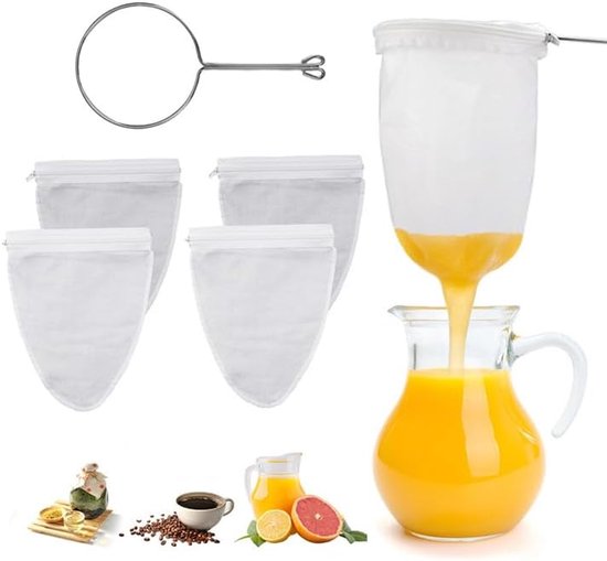 Lot De 4 Sacs à Lait De Noix Réutilisables Avec Support - Filtrez Facilement Lait Végétal, Jus Et Boissons Fraîches