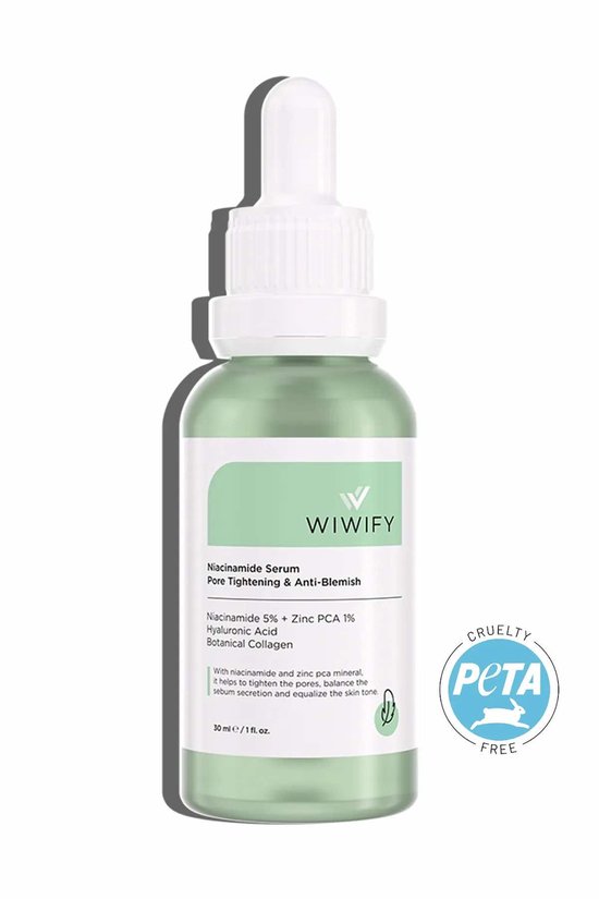 Wiwify Verhelderend Niacinamide Serum - Poriënverstrakkende Anti-Acne-Tonus Egaliserende Botanische Collageen Serum Hyaluronzuur (Niacinamide 5% + Zink Pca 1%)