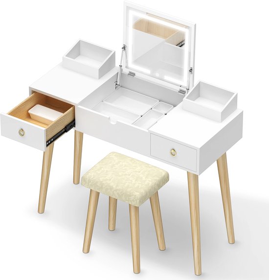 Kaptafel met Laden - Make-up Tafel - Wit – De Vries Meubels