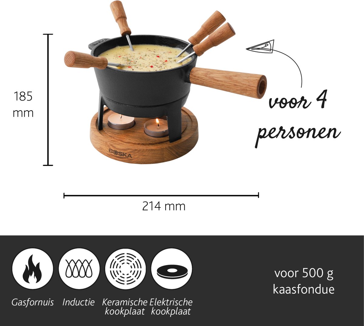 Boska Fondueset Pro S - Kaasfondue - Fonduepannen - Fonduepan voor 350 gram Kaas - 700 ml – foto 4