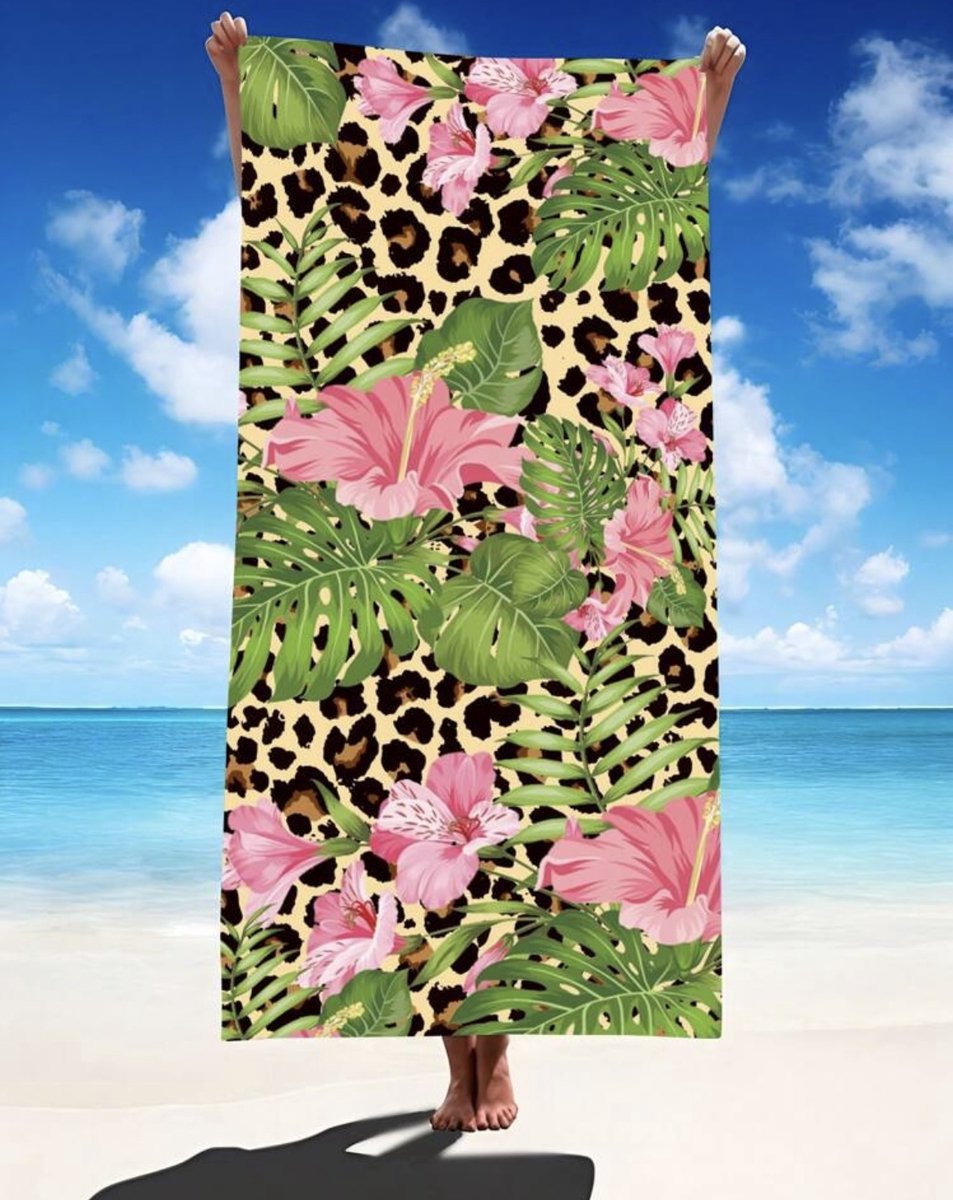 Twenty Two™ Extra grote strandhanddoek |180x90cm| luipaardprint/tropische bloemenprint | super absorberende strandlaken voor vakantie, strand, sauna, zwembad | voor volwassenen/kinderen