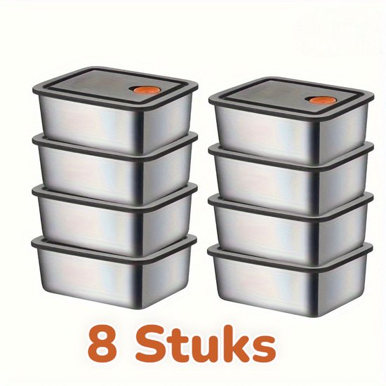 Dutchers RVS Vershoudbakjes - 8 stuks - Lekvrij - 745ml - Bol